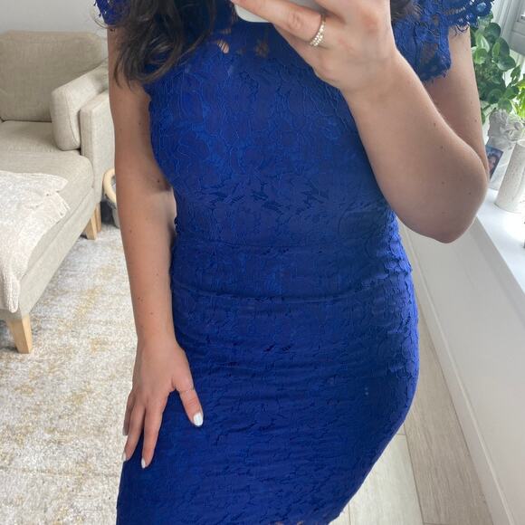 Women's Blue Floral Lace Bodycon Dress Size Small - Picture 4 of 7